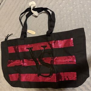 Victoria's Secret Black and Pink Sequin Tote Bag NWT